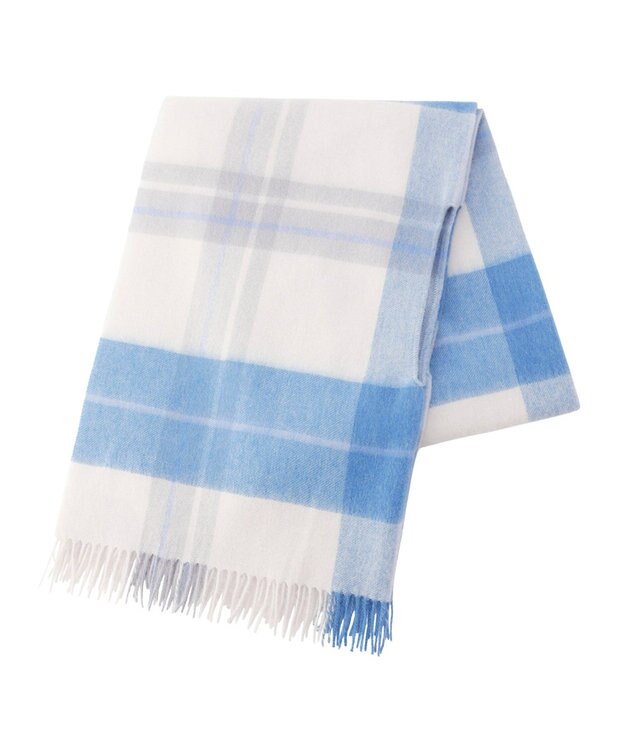 MOONBAT MACKINTOSH PHILOSOPHY ウール100%超大判チェックポンチョストール/幅70cm サックスブルー