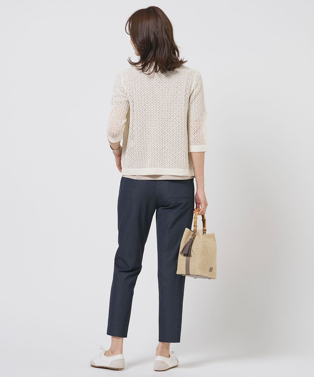 J.PRESS LADIES L LINEN COTTON BLEND ニット カーディガン アイボリー系