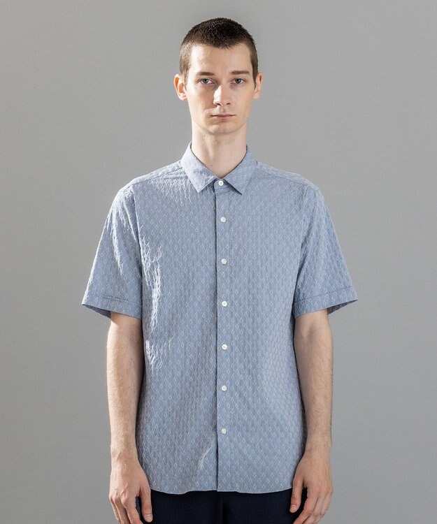 JOSEPH HOMME 新柄【ストレッチ】ハムサジャガードストレッチ　レギュラーカラー半袖シャツ ブルー系