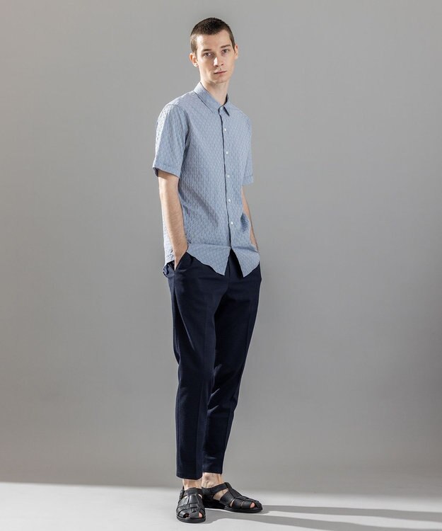 JOSEPH HOMME 新柄【ストレッチ】ハムサジャガードストレッチ　レギュラーカラー半袖シャツ ブルー系