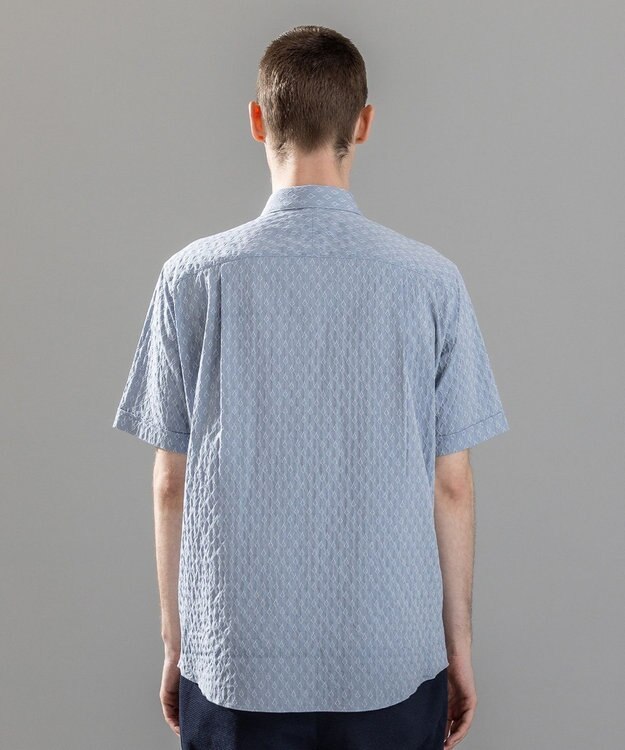 JOSEPH HOMME 新柄【ストレッチ】ハムサジャガードストレッチ　レギュラーカラー半袖シャツ ブルー系