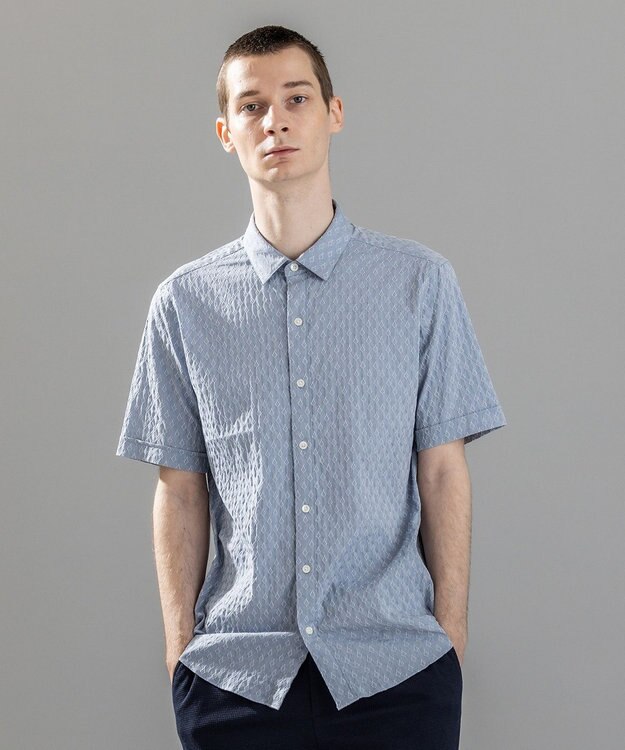 JOSEPH HOMME 新柄【ストレッチ】ハムサジャガードストレッチ　レギュラーカラー半袖シャツ ブルー系