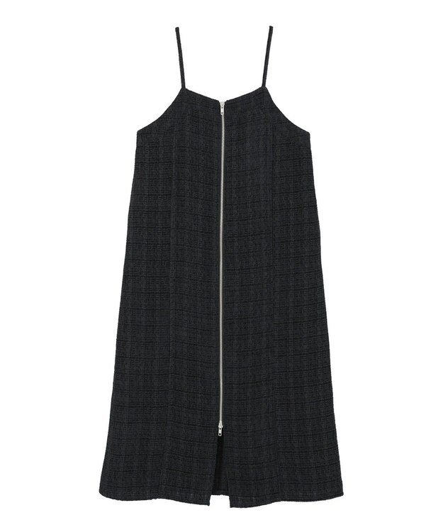 Green Parks フロントＺＩＰツイードキャミワンピース Black