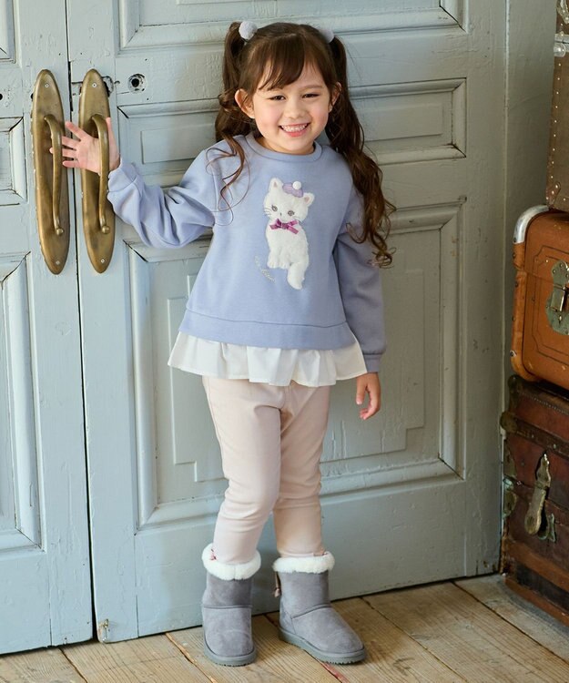 ANY KIDS 裏シャギーレイヤード風トレーナー サックスブルー（ネコ）