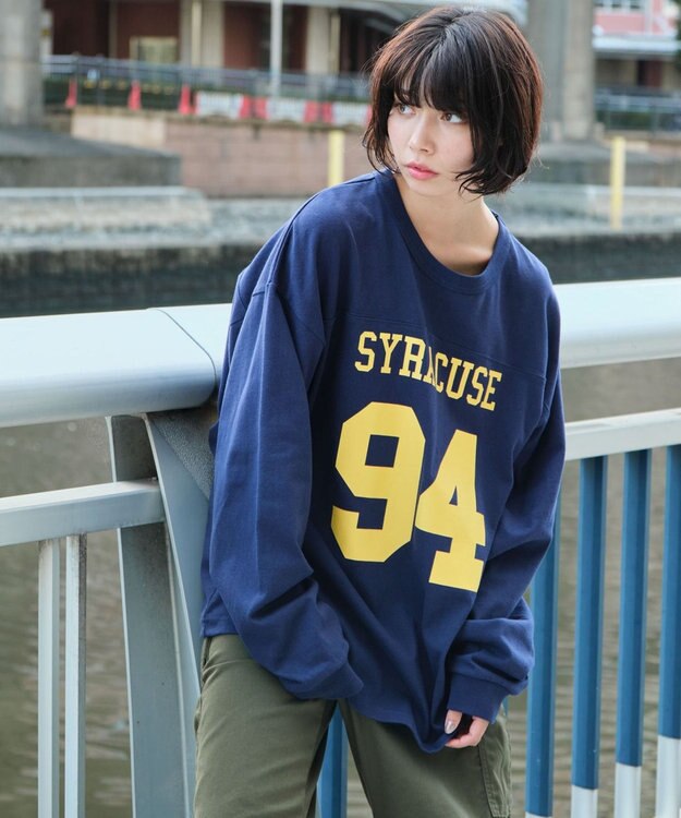 WEGO 【ユニセックス着用ITEM】ナンバリングフットボールBIG　T（LS） ネイビー