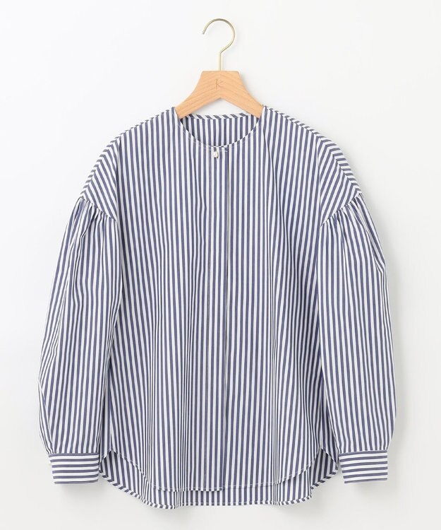 組曲 【洗える】C/Nyブロードノーカラー シャツ ネイビー系1