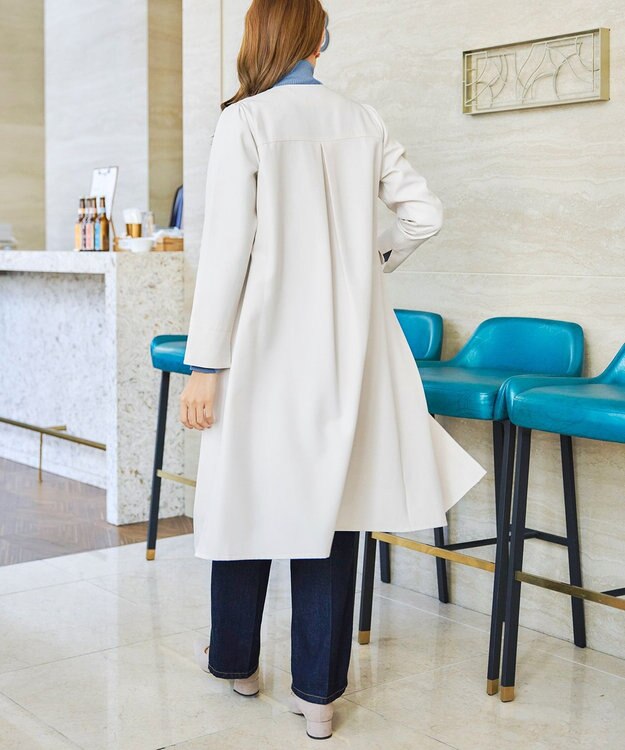 Tiaclasse 【ダブルストレッチ・洗える】ノーカラーAラインコート アイボリー