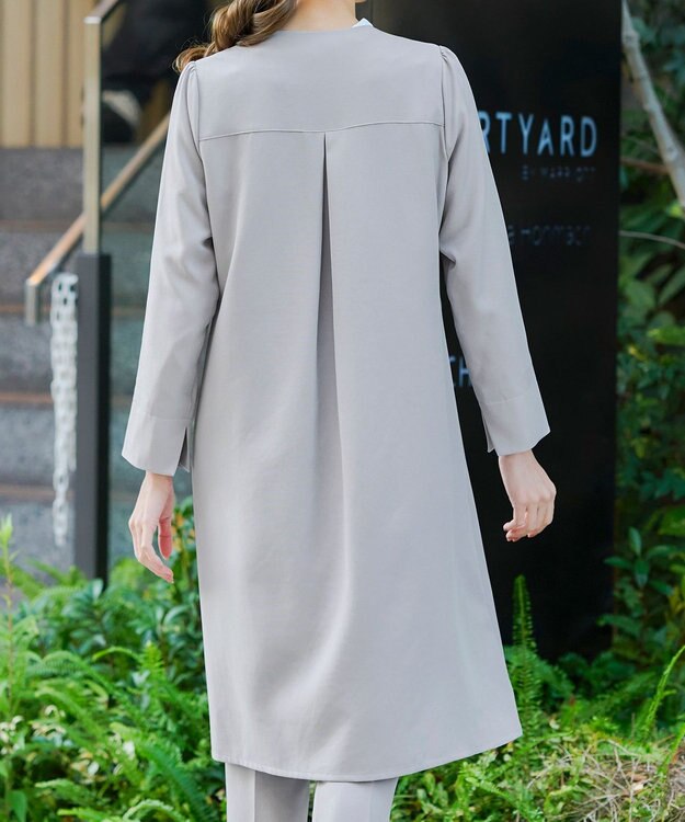 Tiaclasse L 【ダブルストレッチ】【洗える】ノーカラーAラインコート グレー