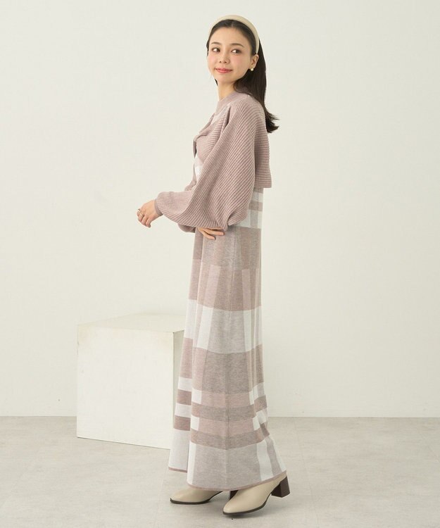 earth music&ecology Ｓｅｔ２点ショートニット＋チェックワンピース Beige