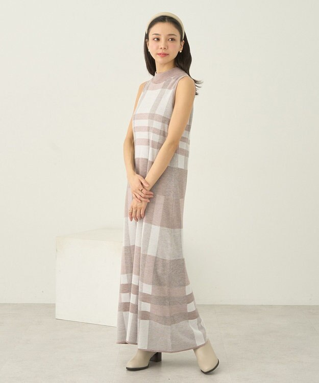 earth music&ecology Ｓｅｔ２点ショートニット＋チェックワンピース Beige