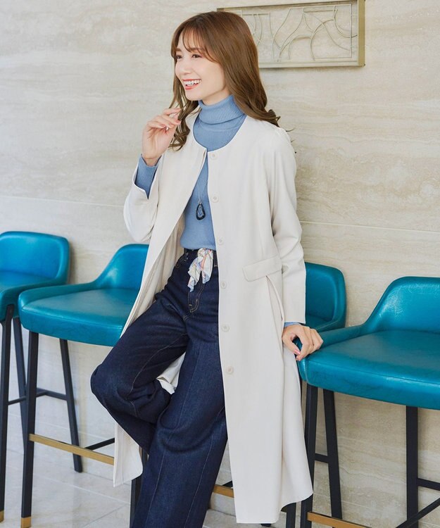 Tiaclasse 【ダブルストレッチ・洗える】ノーカラーAラインコート アイボリー