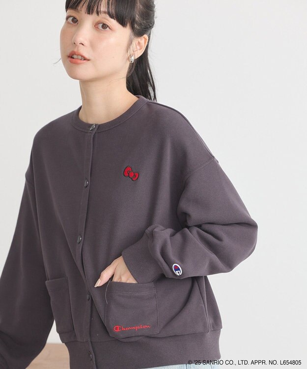 earth music&ecology チャンピオン　ハローキティ×ｅｍａｅ裏毛カーディガン Charcoal Gray