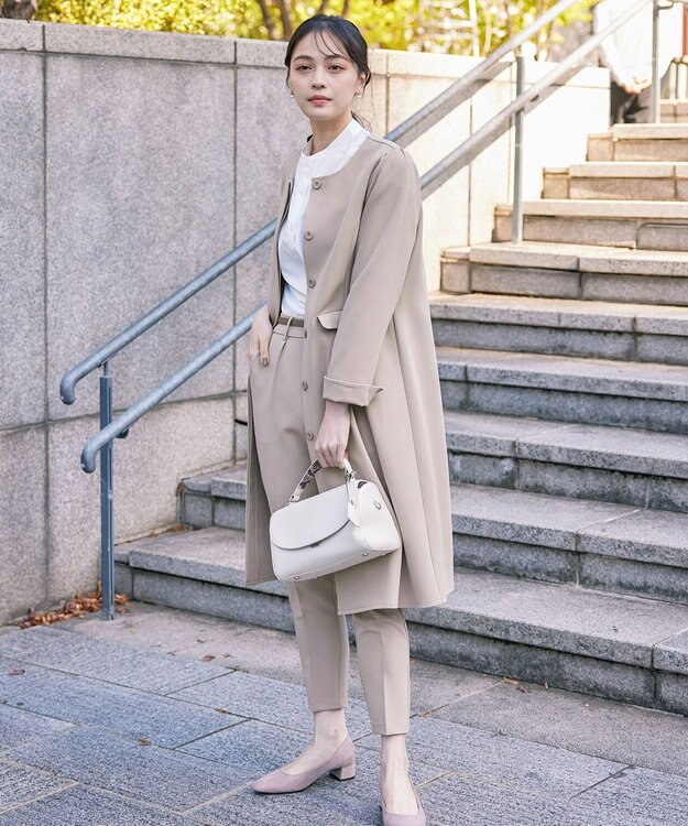 Tiaclasse 【ダブルストレッチ・洗える】ノーカラーAラインコート グレージュ