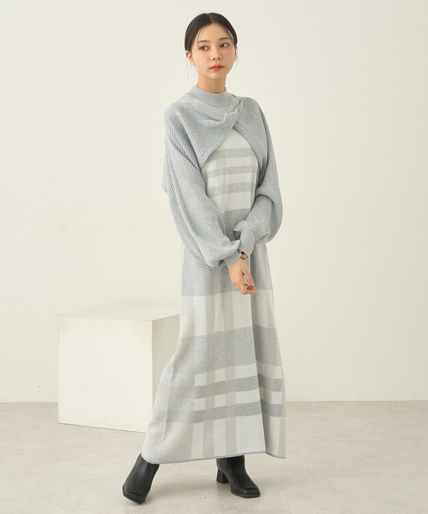 earth music&ecology Ｓｅｔ２点ショートニット＋チェックワンピース Gray