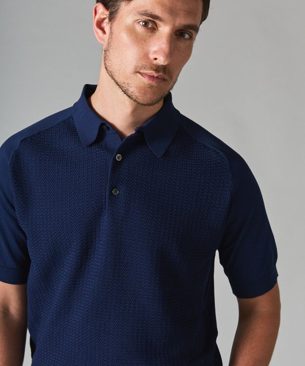 GOTAIRIKU ビジネスでもデイリーにも【ウォッシャブル】インド綿 ニットポロ ネイビー系