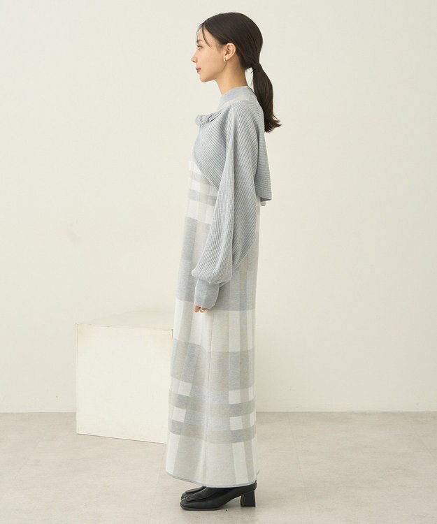 earth music&ecology Ｓｅｔ２点ショートニット＋チェックワンピース Gray