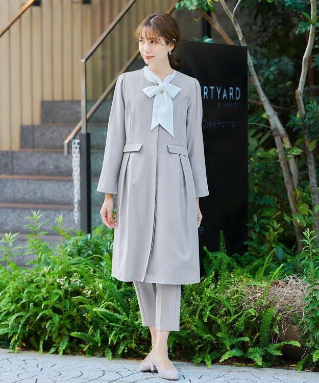 Tiaclasse 【ダブルストレッチ・洗える】ノーカラーAラインコート グレー