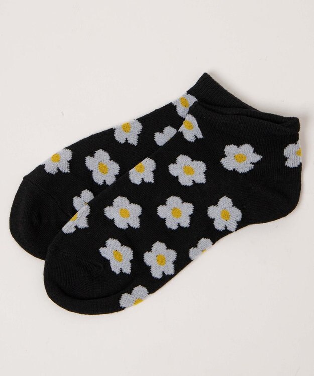 WEGO 総柄フラワーショートソックス ブラック