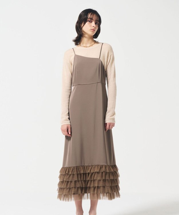 GRACE CONTINENTAL フリルチュールサテンキャミワンピース ブラウン