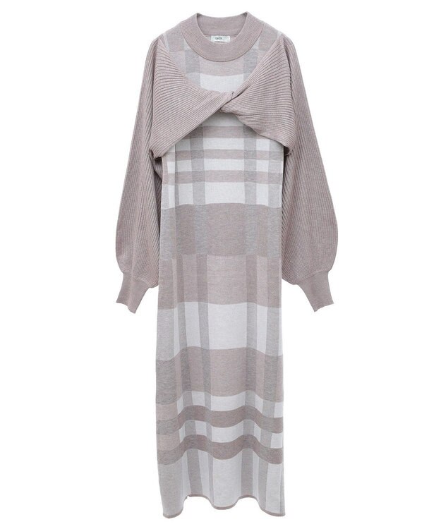 earth music&ecology Ｓｅｔ２点ショートニット＋チェックワンピース Beige