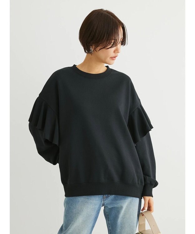 Green Parks ・ＳＵＧＡＲ　ＳＰＯＯＮ　ラッフルショルダースウェット Black