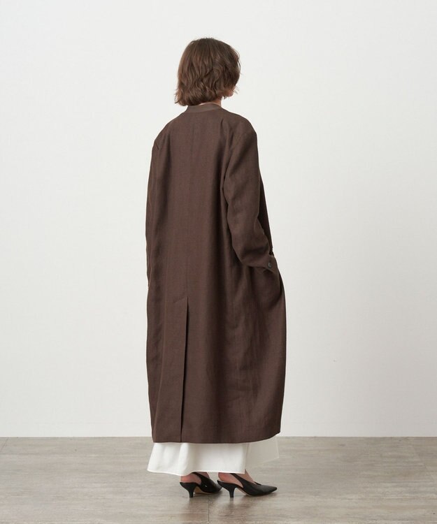 ATON HEMP SUEDE | タキシードカラーロングコート BROWN