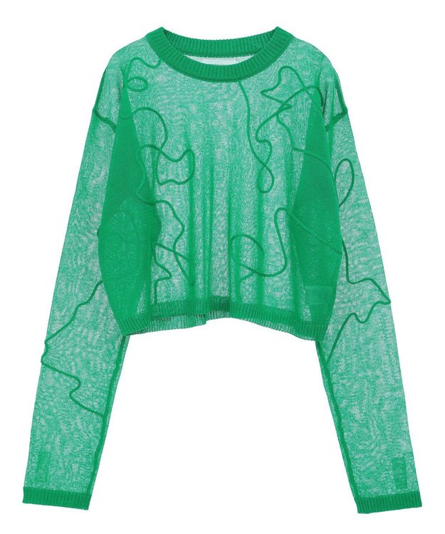 Green Parks ・ＡＮＤＳＥＡＲＣＨ　コード刺繍シアーニット Green