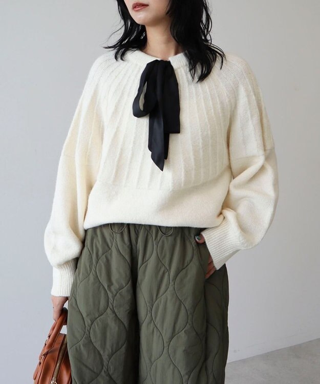 Green Parks ボウタイリボン付きニット Off White