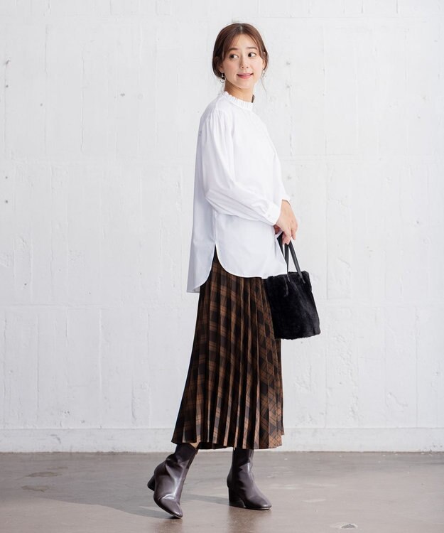 ANY 【14色展開/洗える】ウーリッシュ プリーツスカート ブラウン（タータンチェック）