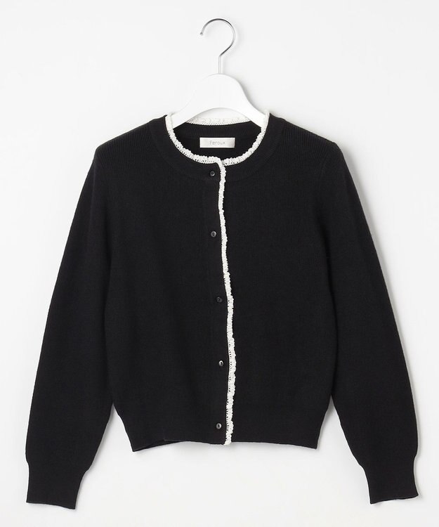 Feroux レーストリム ニット カーディガン ブラック系