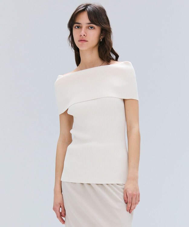 BEIGE， 【洗える】BRERA / オフショルダーストレッチリブニット Ecru