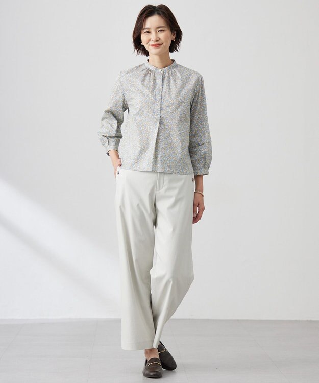 J.PRESS LADIES 【洗える】Liberty バンドカラー プルオーバー ブラウス グリーン系