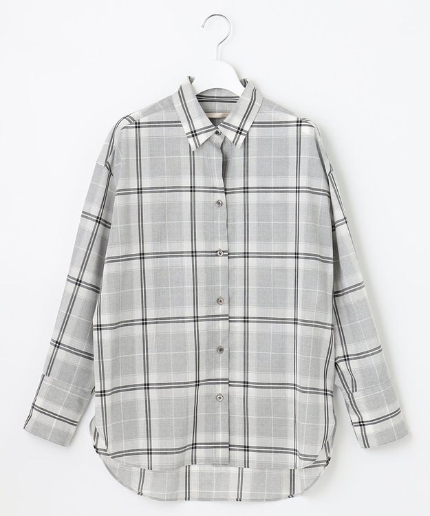 自由区 L 【セット可/洗える】オータムチェック ドロップショルダー ブラウス ライトグレー系4