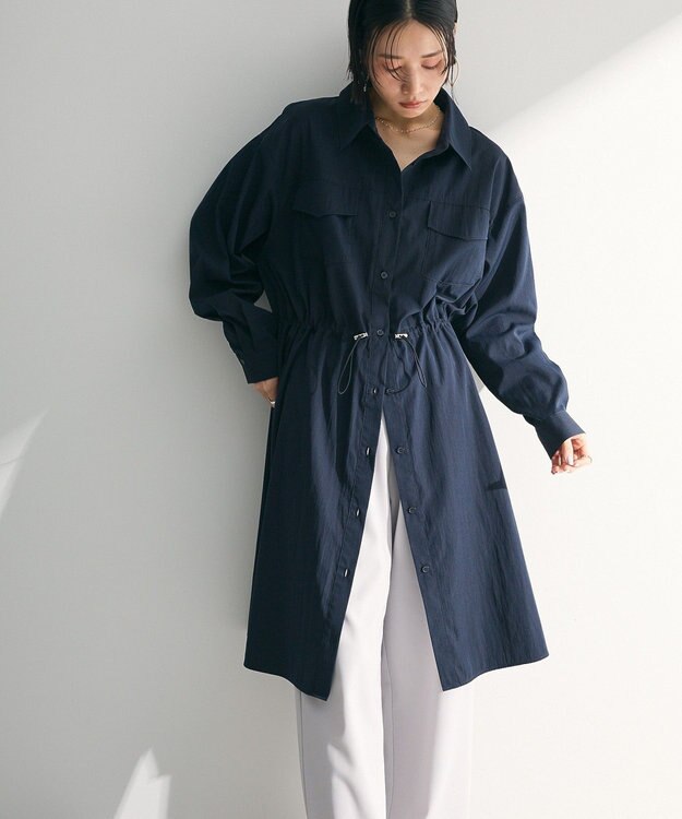 Green Parks ミディ丈ミリタリーシャツワンピース Dark Navy