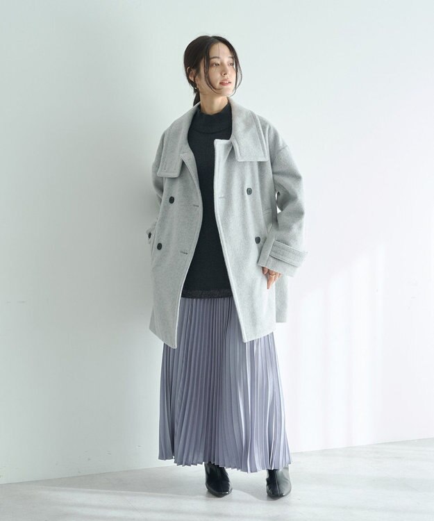 YECCA VECCA ウール混ミドル丈スタンドカラーコート Light Gray