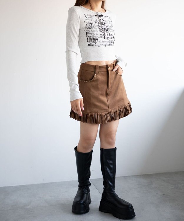 WEGO ヘンリーネックグラフィックピチトップス ホワイトアイボリー