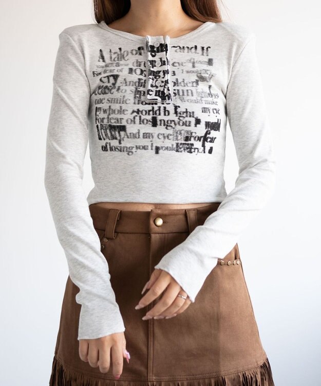 WEGO ヘンリーネックグラフィックピチトップス ホワイトアイボリー