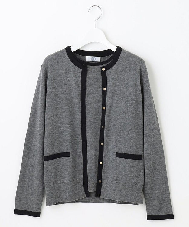 J.PRESS LADIES 【洗える】トリムツイン ニット グレー系