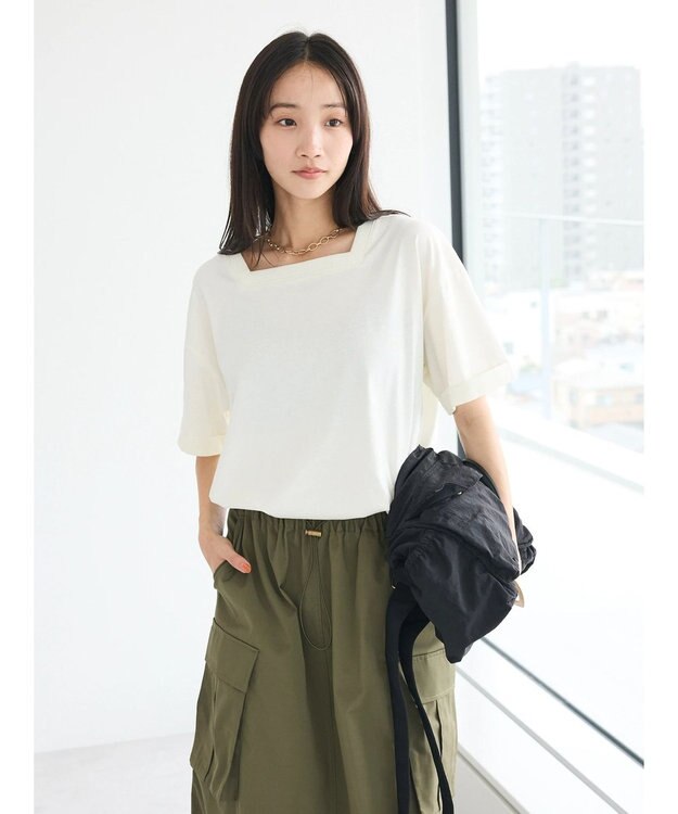 CRAFT STANDARD BOUTIQUE 接触冷感/抗菌防臭/ 前後2WAY半袖スクエアネックTee Ivory