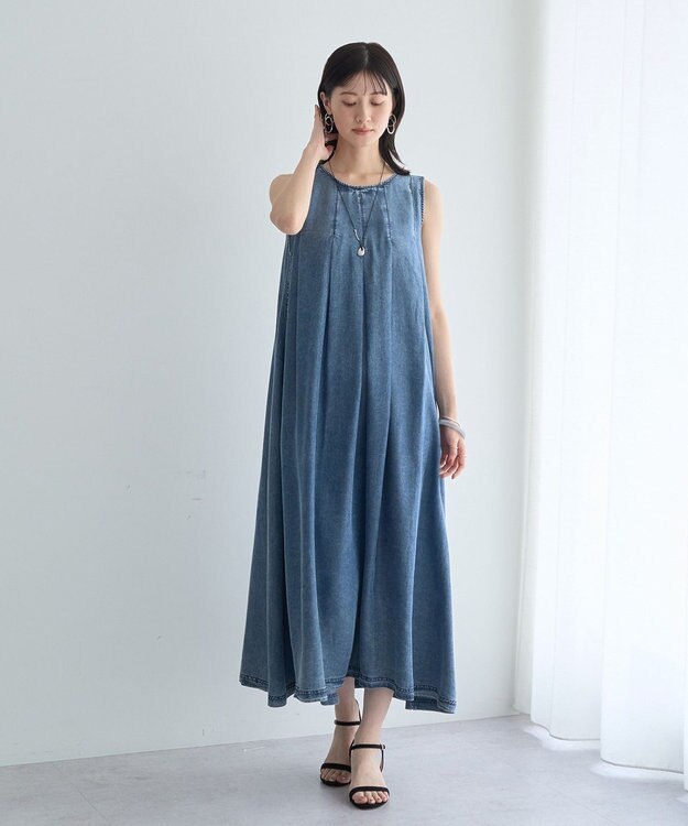 YECCA VECCA バイオ加工ヴィンテージデニムタックワンピース Indigo
