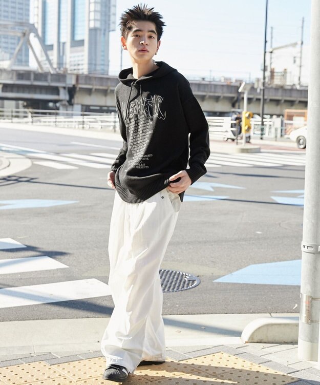 WEGO グラフィックプリントニットパーカー ブラック