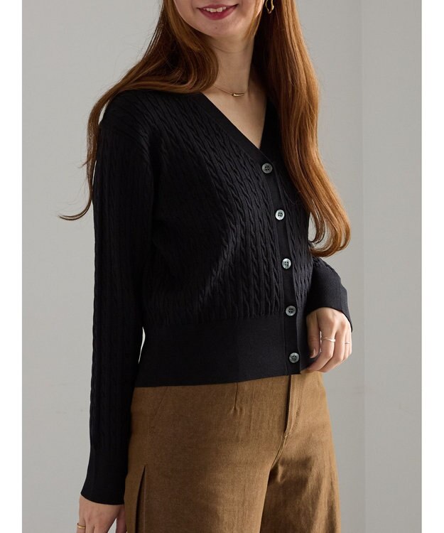 Te chichi ミニケーブル刺繍Vネックカーディガン ブラック