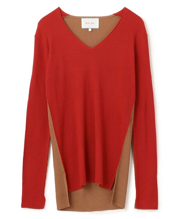 BEIGE， LA MONNAIE / Vネックニット Red×Camel