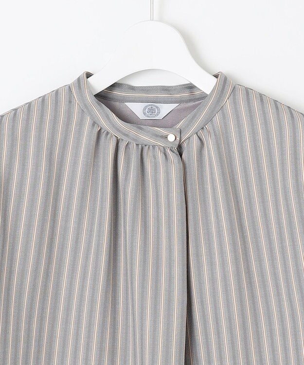 J.PRESS LADIES L TW ストライプ＆チェック カットソー ライトグレー系1