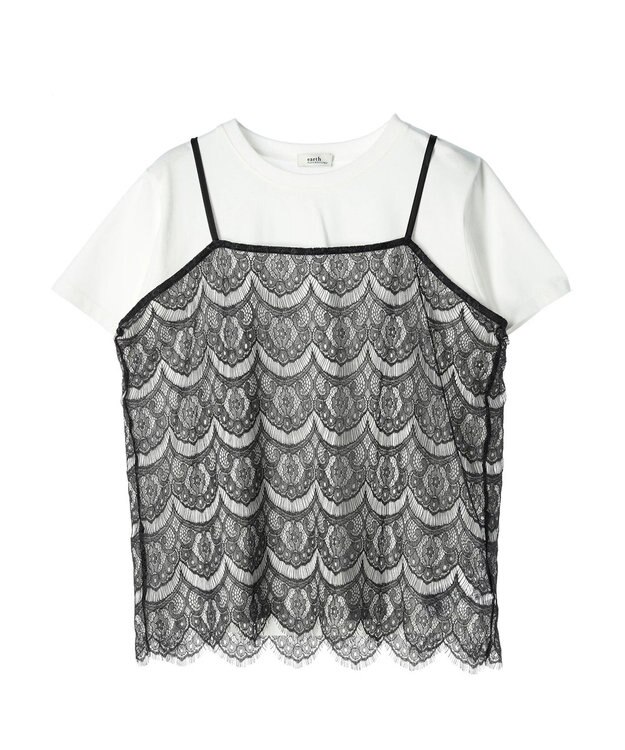 earth music&ecology ＳＥＴ２点レースキャミソール＋ＴＥＥ Black