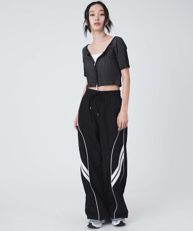 WEGO 【ウエストゴム】パイピングトラックパンツ ブラック