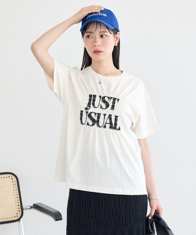 earth music&ecology シャーリングロゴTシャツ Off White