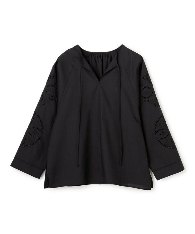 UNFILO L エンブロイダリー ブラウス ブラック