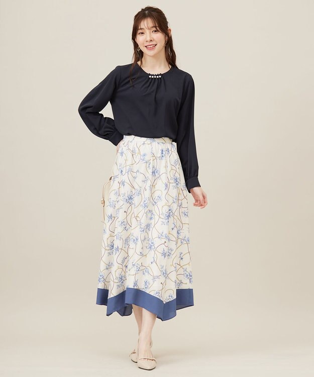 ANY SIS 【洗える】スカーフデザインプリント スカート アイボリーベース