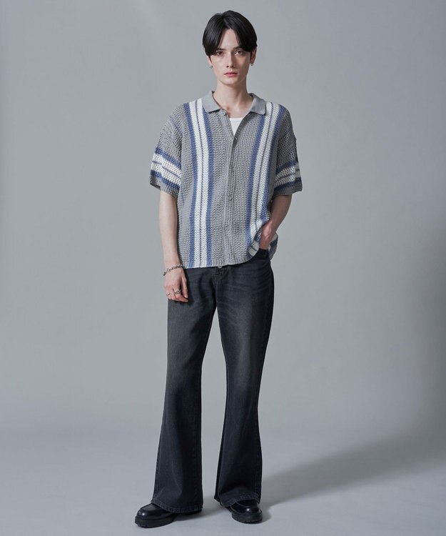 WEGO ラインニットシャツ（SS） ライトグレー